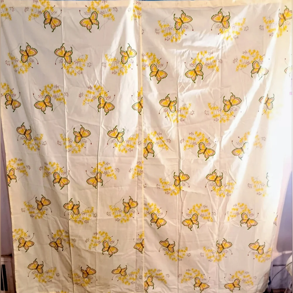 Custom Made Vintage 1970's Tastemaker Marlene Butterfly Fabric Shower Curtain